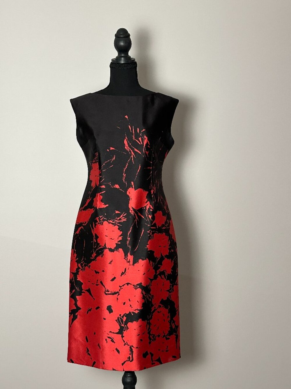 Rickie Freeman Teri Jon Black Red Floral Sheath Dress Size 2 Formal Cocktail